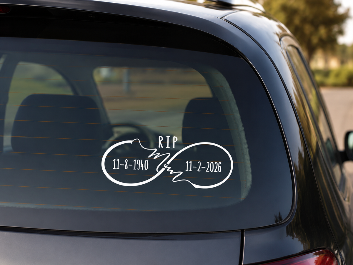 Custom RIP Infinity Memorial Decal for Dad Mum Pop — colour options
