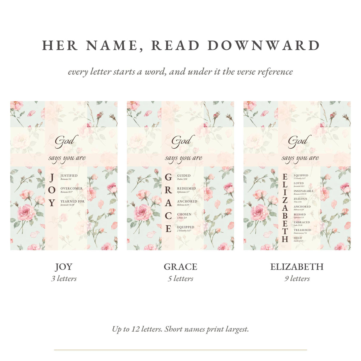 Short and long names on the cover: JOY, GRACE, ELIZABETH