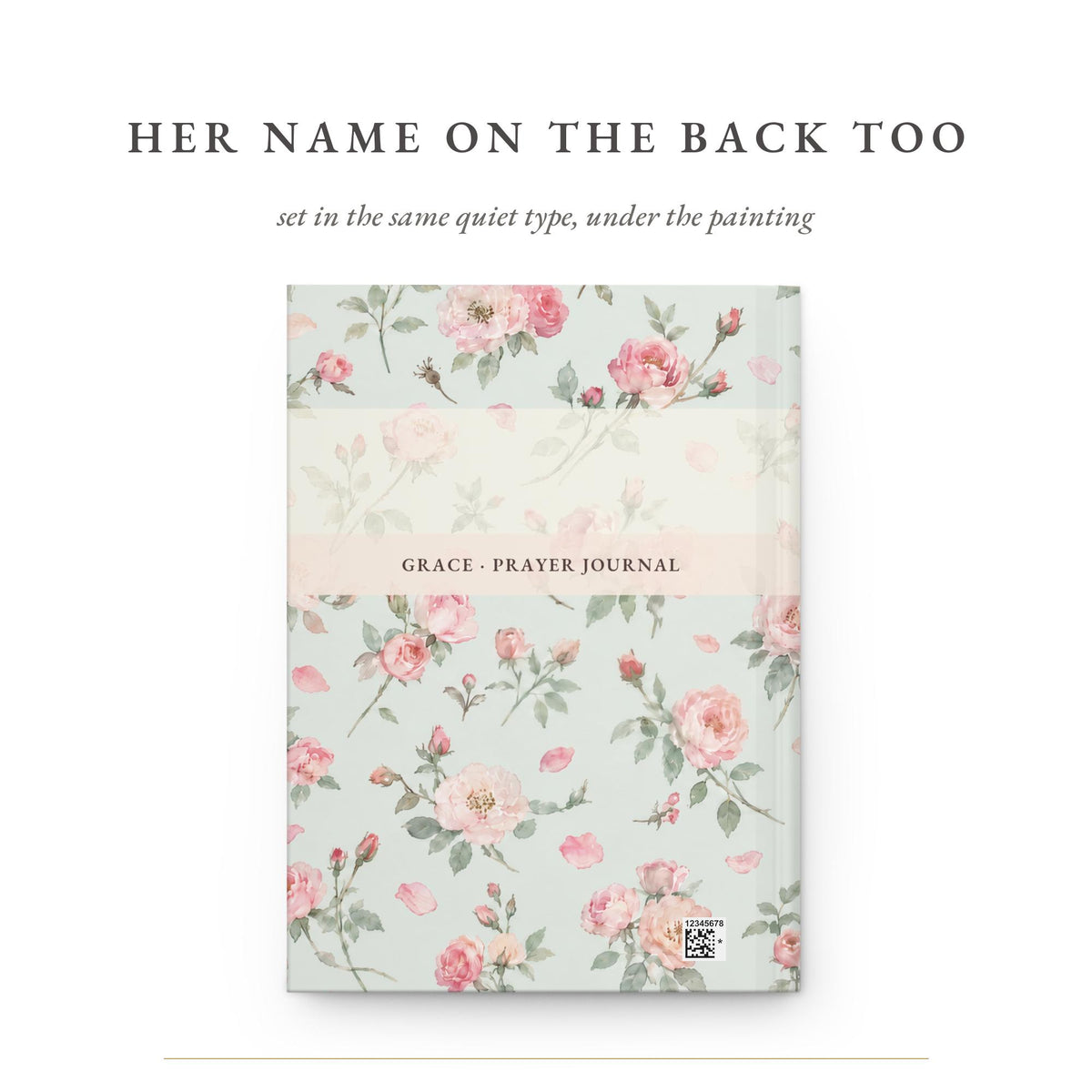 Back cover with the name and the words PRAYER JOURNAL