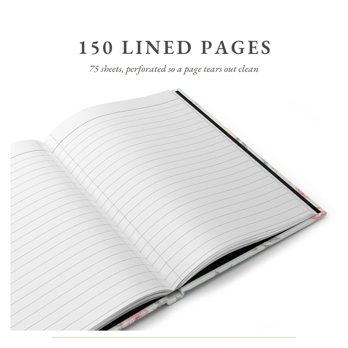 150 lined pages, perforated