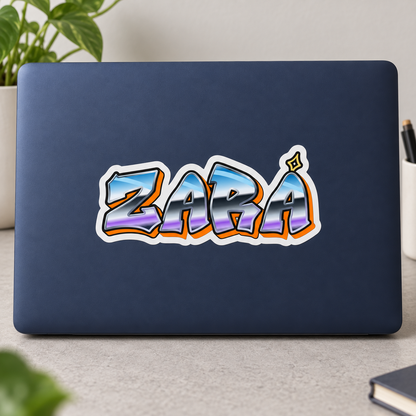 Custom graffiti name sticker on a laptop, Design 1