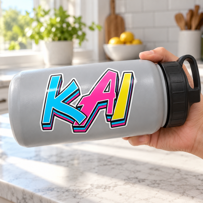 Custom graffiti name sticker on a water bottle, Design 2