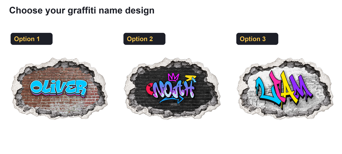 Choose one of three numbered graffiti name designs