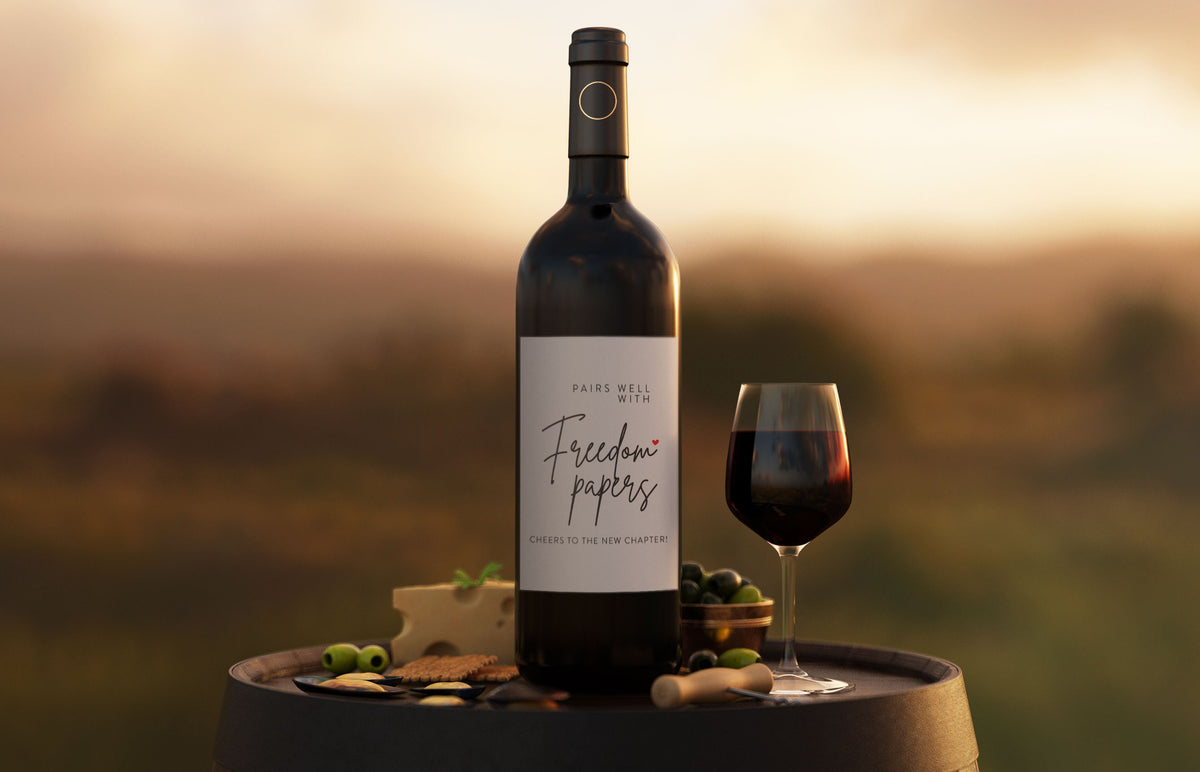 Divorce Wine Label: Pairs Well with Freedom Papers - Funny Celebration Sticker (Set of 2) – view 3