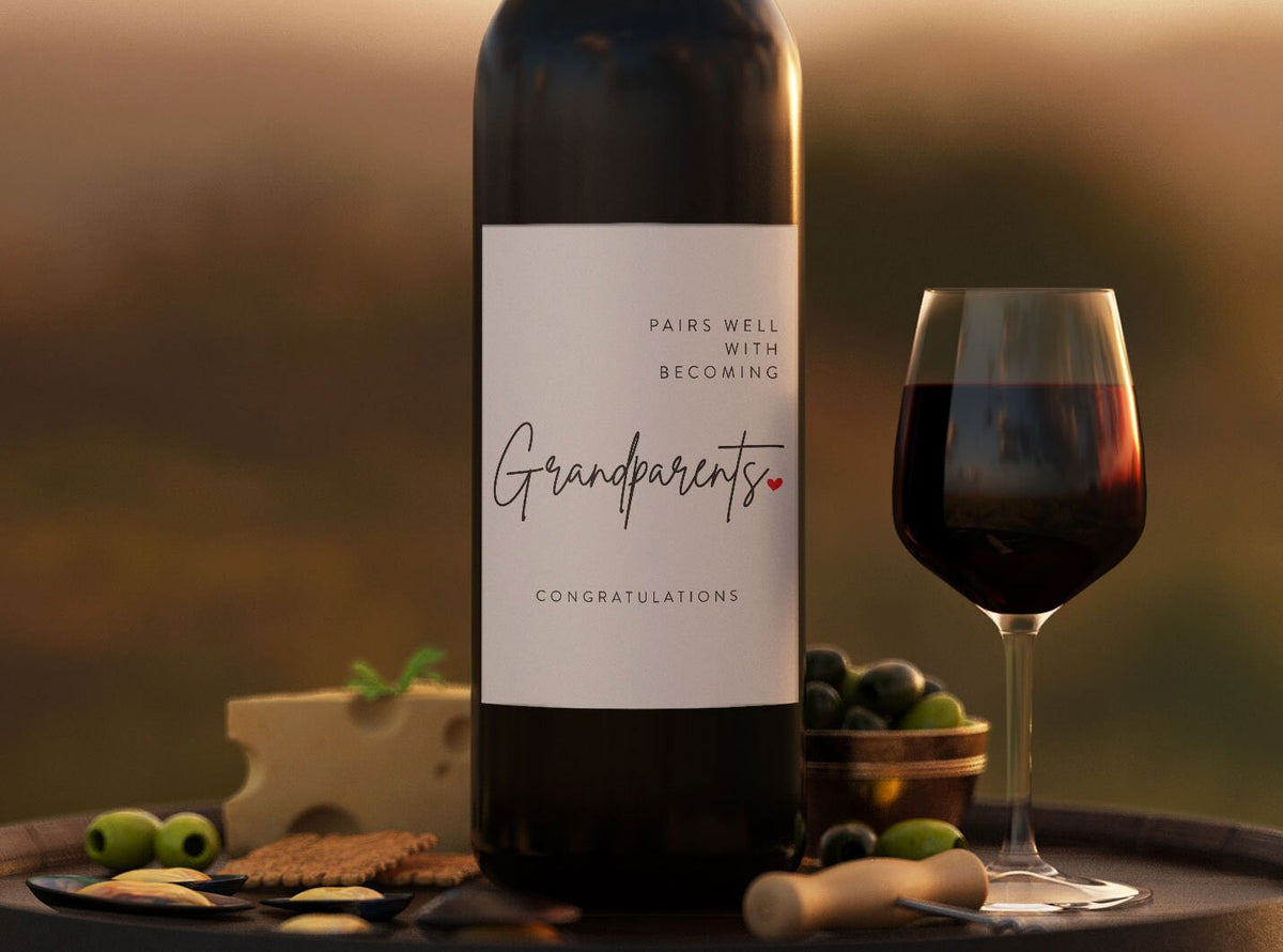2x Grandparents Wine Label: Pregnancy Announcement Gift, Bubble-Free – view 2