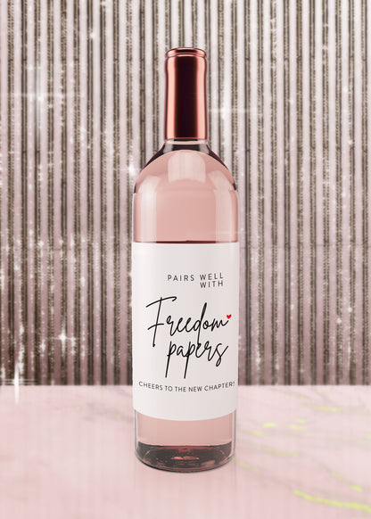Divorce Wine Label: Pairs Well with Freedom Papers - Funny Celebration Sticker (Set of 2) – view 5