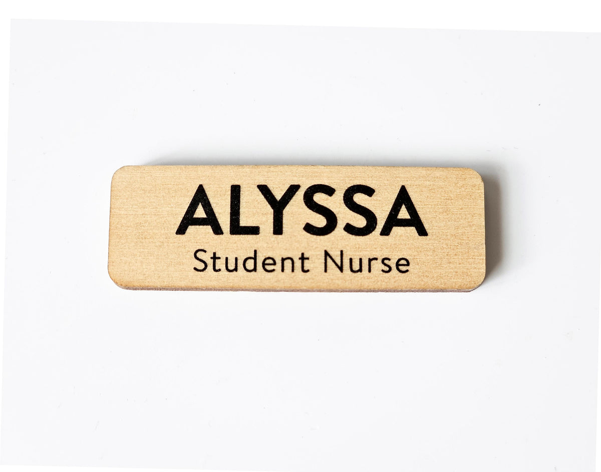 Custom Wooden Name Badge: UV Printed, Pin or Magnetic Fastener – view 4