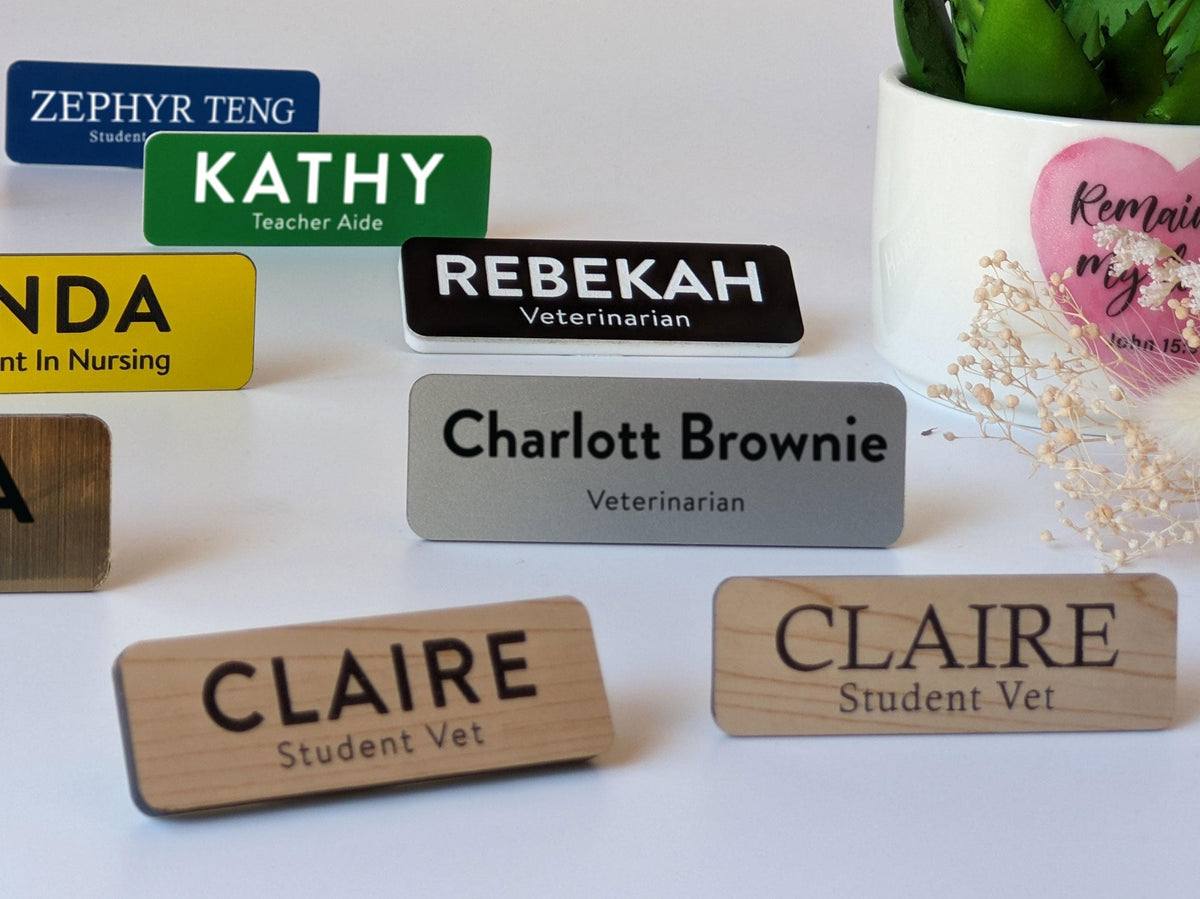 Custom Engraved Acrylic Name Badge: Business Staff ID, Pin or Magnetic – view 2