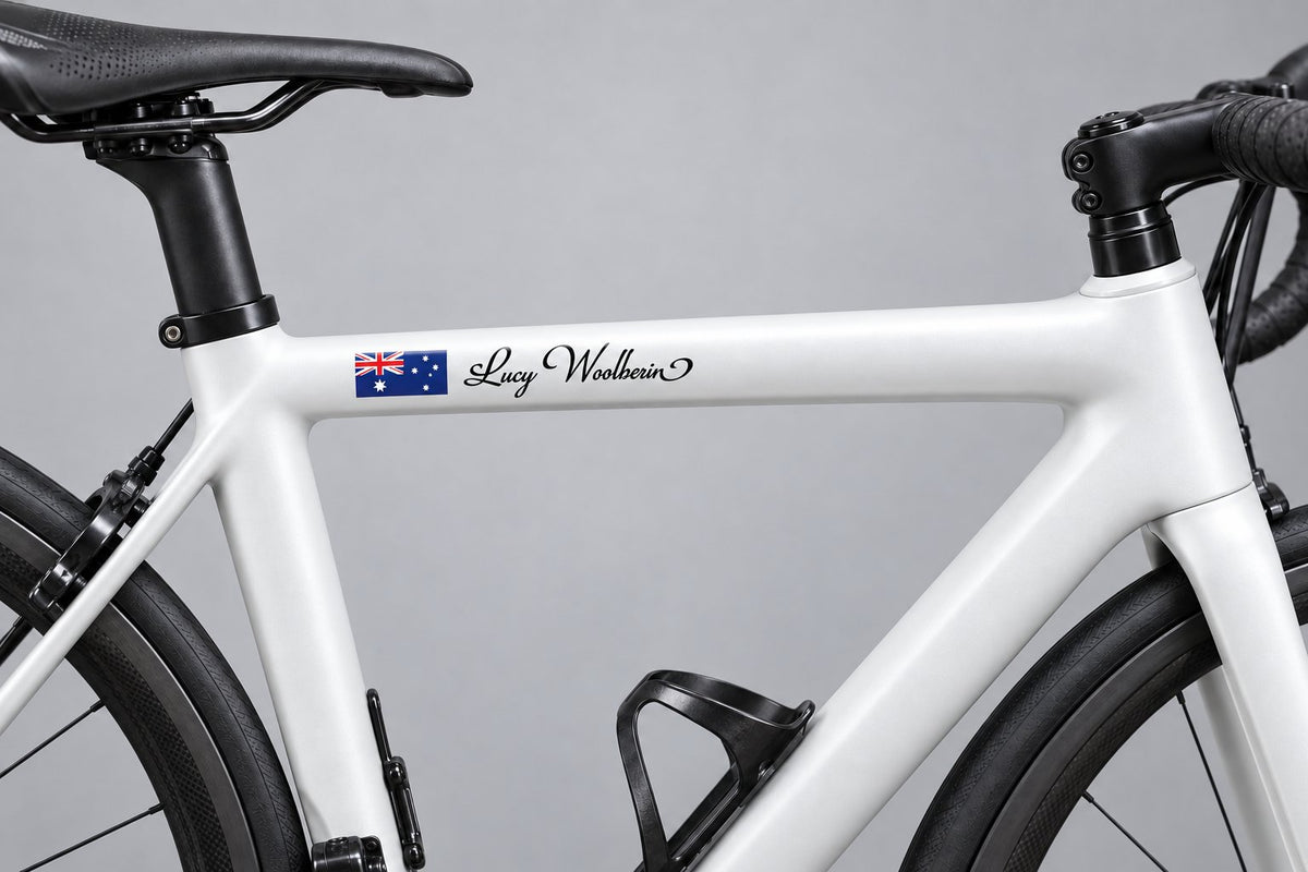 2x Custom Flag & Name Bike Decals - Personalized Cycling Stickers – view 5