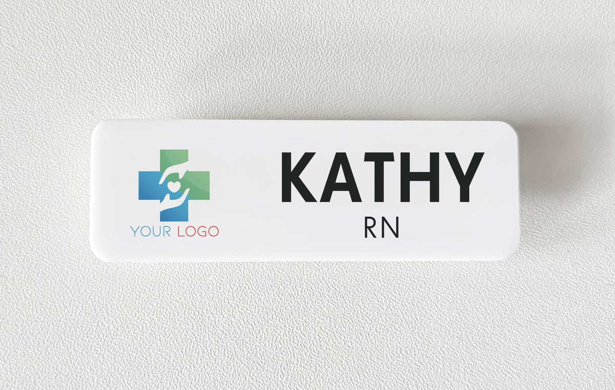 Custom UV Printed Acrylic Name Badge: Business ID Work Tag Magnet or Pin