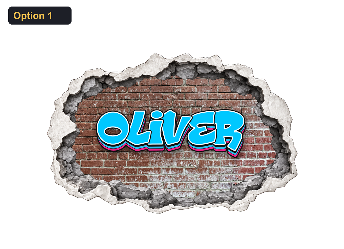 Option 1 graffiti name on concrete cracked wall sticker