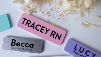 Custom Acrylic Name Badge: Coloured Acrylic Staff ID, Pin or Magnet — colour options
